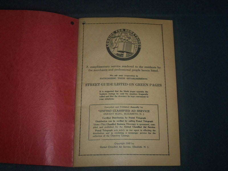 1940 BLOOMFIELD CALDWELL GLENRIDGE MONTCLAIR VERONA DIRECTORY BOOK - J 3959
