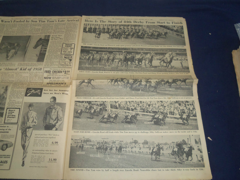 1958 MAY 4 THE COURIER-JOURNAL NEWSPAPER - TIM TAM WINS KENTUCKY DERBY - NP 5588