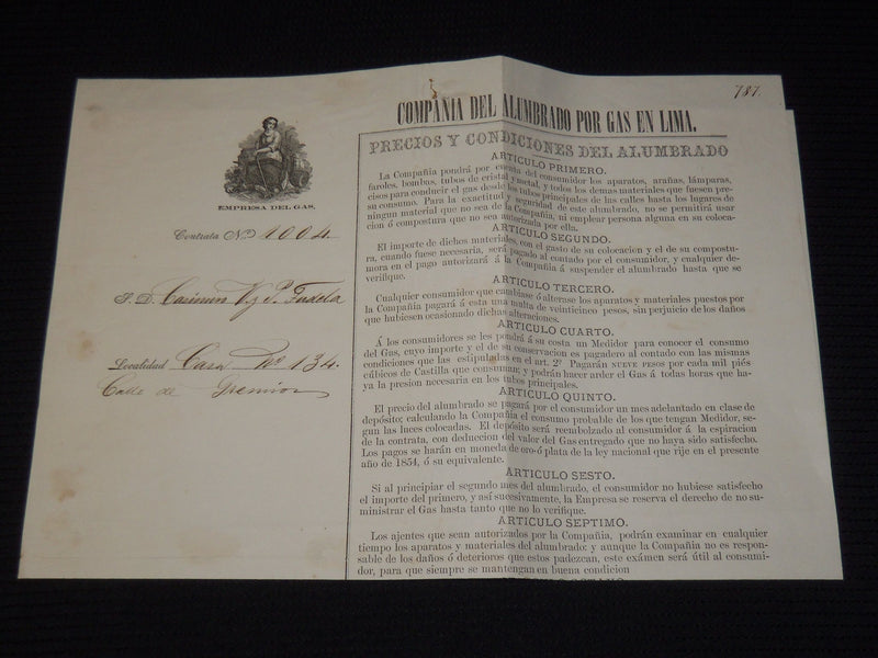 1865 COMPANIA DEL ALUMBRADO POR GAS EN LIMA - DOCUMENT - K 91
