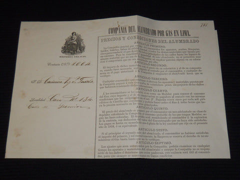 1865 COMPANIA DEL ALUMBRADO POR GAS EN LIMA - DOCUMENT - K 91