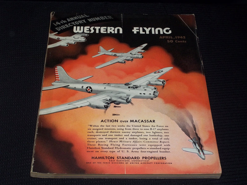 1942 APRIL WESTERN FLYING MAGAZINE - MACASSAR ACTION FRONT COVER - E 5159