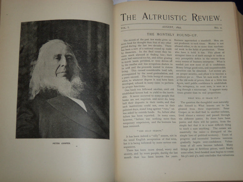 1893-1894 THE ALTRUISTIC REVIEW BOUND VOLUME NO. 1/2 - KD 3486O