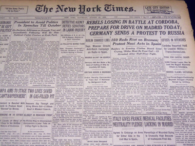 1936 AUGUST 22 NEW YORK TIMES - REBELS LOSING IN BATTLE AT CORDOBA - NT 2070