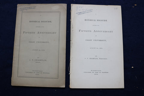 1870 COLBY UNIVERSITY 50TH ANNIVERSARY DICOURSE SOFTCOVER - LOT OF 2 - K 846