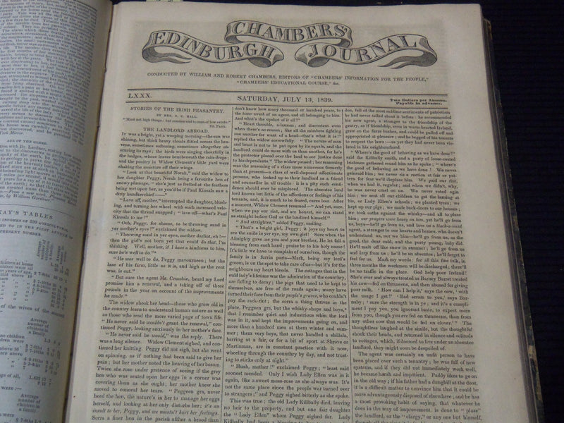 1839 JAN-DEC CHAMBERS' EDINBURGH JOURNAL MAGAZINE BOUND VOLUME - KD 5403G