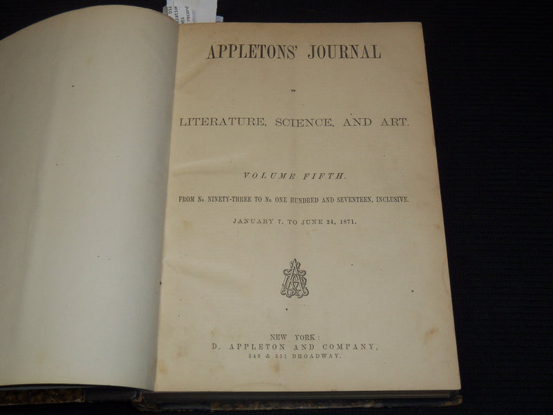 1871 JAN-JUNE APPLETON'S JOURNAL BOUND VOLUME NO. 5 - ILLUSTRATIONS - KD 7462E