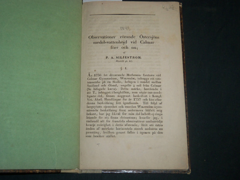 1844 OBSERVATIONER RORANDE OSTERSJONS MEDEL - VATTENHOLD VID CALMAR - J 5176