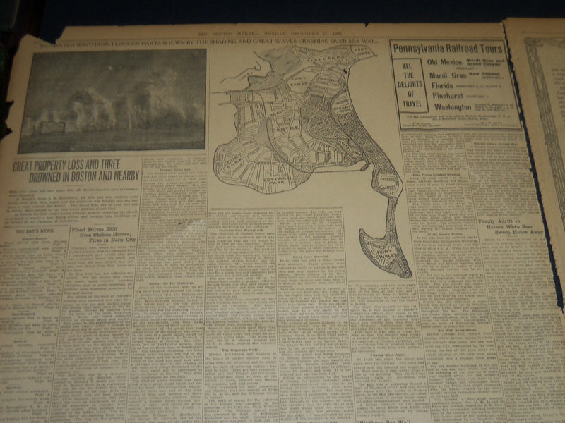 1909 DECEMBER 27 THE BOSTON HERALD NEWSPAPER - HALF OF WINTHROP FLOODED - BH 318