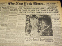 1943 JUNE 14 NEW YORK TIMES - FORTRESSES SMASH KIEL BREMEN - NT 1892