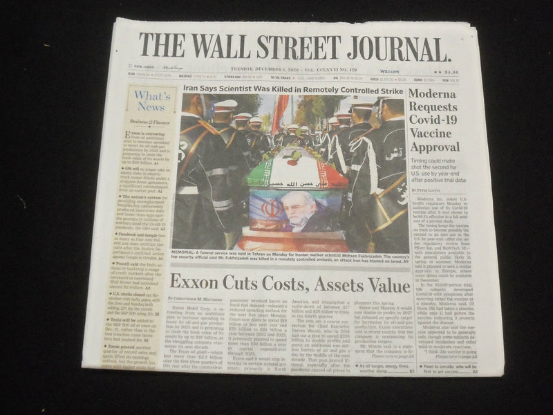 2020 DECEMBER 1 THE WALL STREET JOURNAL - MODERNA REQUESTS VACCINE APPROVAL