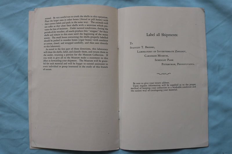 1929 CARNEGIE MUSEUM - INVERTEBRATE ZOOLOGY LEAFLET - SOFTCOVER - K 2506
