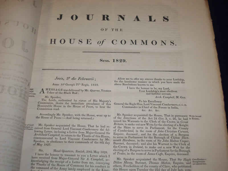 1829 JOURNALS OF THE HOUSE OF COMMONS - KING GEORGE IV 10TH YEAR REIGN - KD 4F