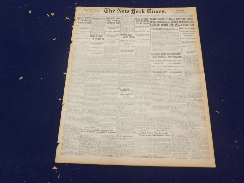 1922 FEBRUARY 25 NEW YORK TIMES - DYNAMITE BLAST SHAKES CHICAGO - NT 9019