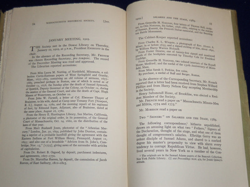 1928-1929 MASSACHUSETTS HISTORICAL SOCIETY PROCEEDINGS BOOK - K 503