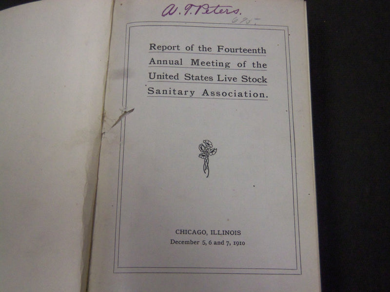 1906-1910 UNITED STATES LIVE STOCK SANITARY ASSOCIATION REPORTS VOLUME - KD 80N