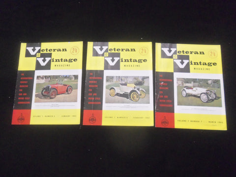 1963 JANUARY-MARCH VETERAN & VINTAGE MAGAZINE -LOT OF 3 - CAR/MOTORCYCLE- J 7827