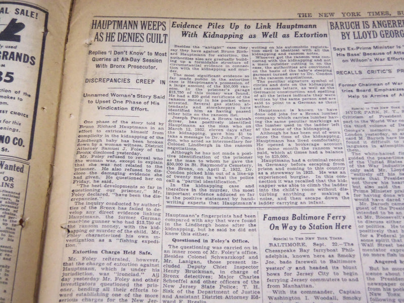 1934 SEPT 23 NEW YORK TIMES - LINDBERGH RETURNING HOME TO AID HAUPTMANN- NT 1697