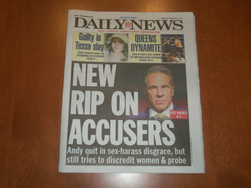 2021 SEPTEMBER 22 NEW YORK DAILY NEWS NEWSPAPER - CUOMO TRIES TO DISCREDIT WOMEN