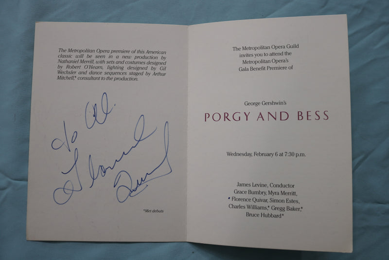 1985 PORGY AND BESS GALA CARD - FLORENCE QUIVAR SIGNED - K 2486