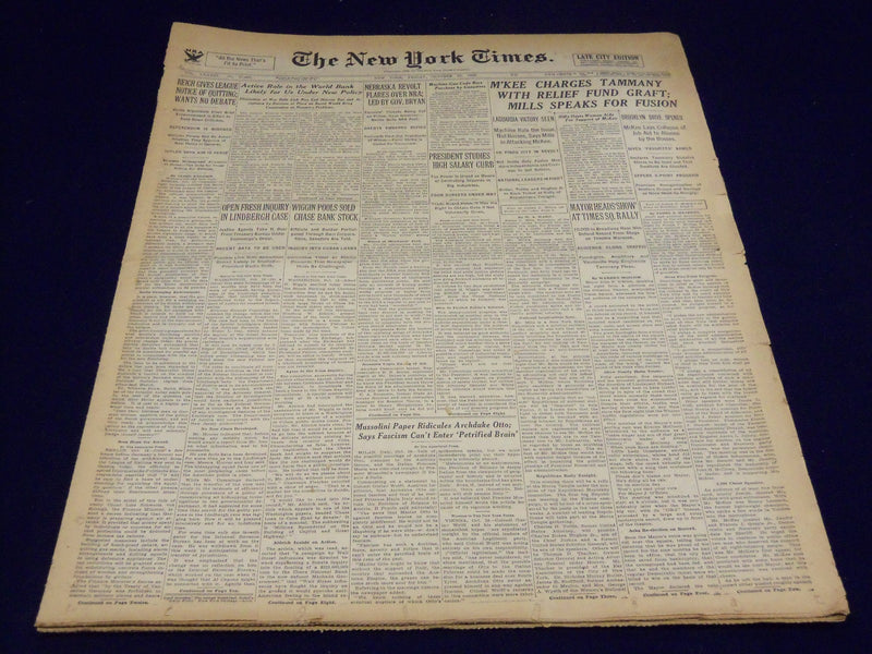 1933 OCTOBER 30 NEW YORK TIMES - LA GUARDIA VICTORY SEEN - NT 3885