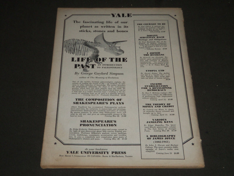 1953 APRIL 4 SATURDAY REVIEW OF LITERATURE MAGAZINE - ARNOLD TOYNBEE - ST 4939