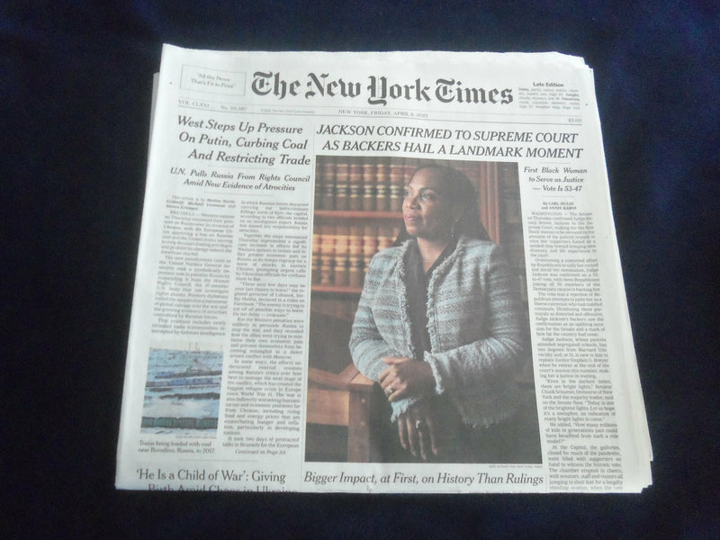 2022 APRIL 8 NEW YORK TIMES - KETANJI BROWN JACKSON CONFIRMED TO SUPREME COURT