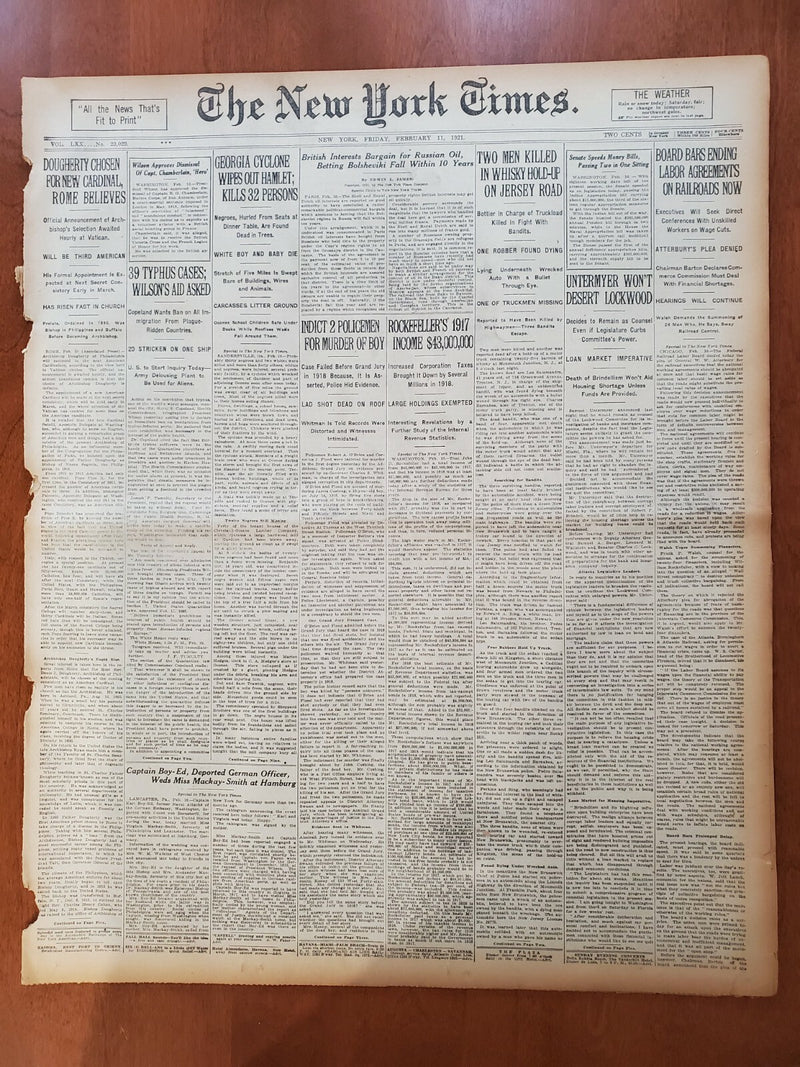 1921 FEBRUARY 11 NEW YORK TIMES - GEORGIA CYCLONE WIPES OUT HAMLET - NT 8120