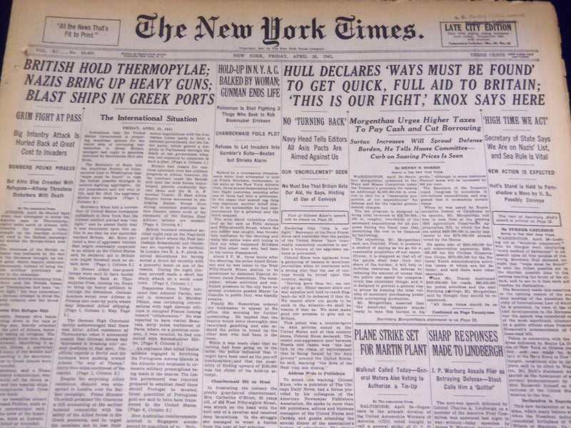 1941 APRIL 25 NEW YORK TIMES - BRITISH HOLD THERMOPYLAE - NT 1446