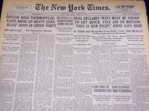1941 APRIL 25 NEW YORK TIMES - BRITISH HOLD THERMOPYLAE - NT 1446