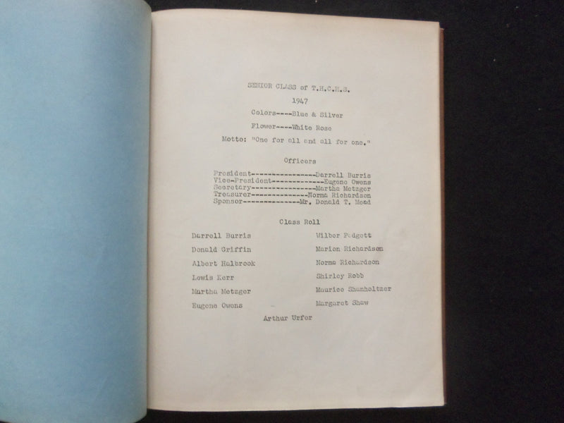 1947 SENTEX TOWER HILL COMMUNITY HIGH SCHOOL YEARBOOK - TOWER HILL, IL - YB 3363