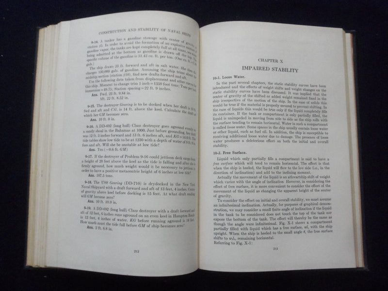 1956 FUNDAMENTALS/CONSTRUCTION/STABILITY OF NAVAL SHIPS HARDCOVER BOOK - KD 8600