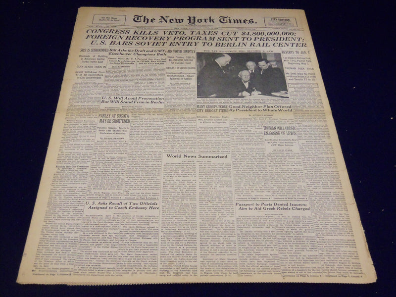 1948 APRIL 3 NEW YORK TIMES - FOREIGN RECOVERY PROGRAM TO TRUMAN - NT 3371