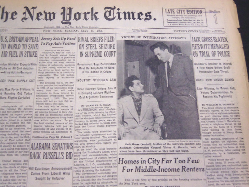 1952 MAY 11 NEW YORK TIMES - JACK GROSS BEATEN - GEN. DODD FREED - NT 4551