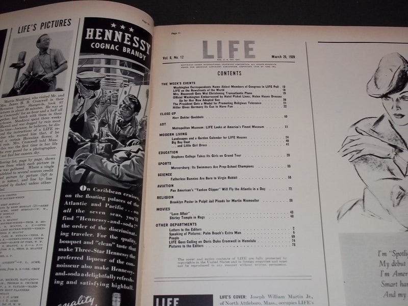 1939 MARCH 20 LIFE MAGAZINE - REP. JOSEPH MARTIN COVER - L 122