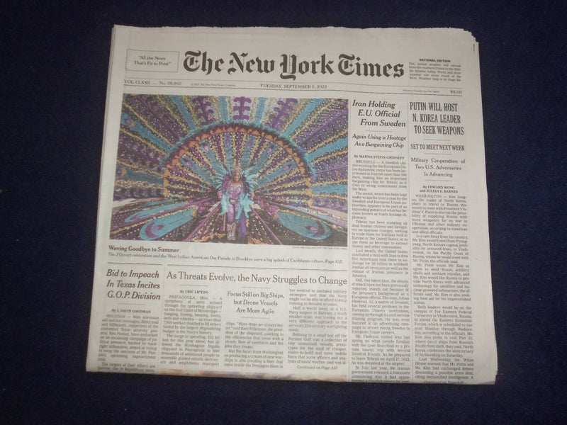 2023 SEPTEMBER 5 NEW YORK TIMES- PUTIN WILL HOST N. KOREA LEADER TO SEEK WEAPONS