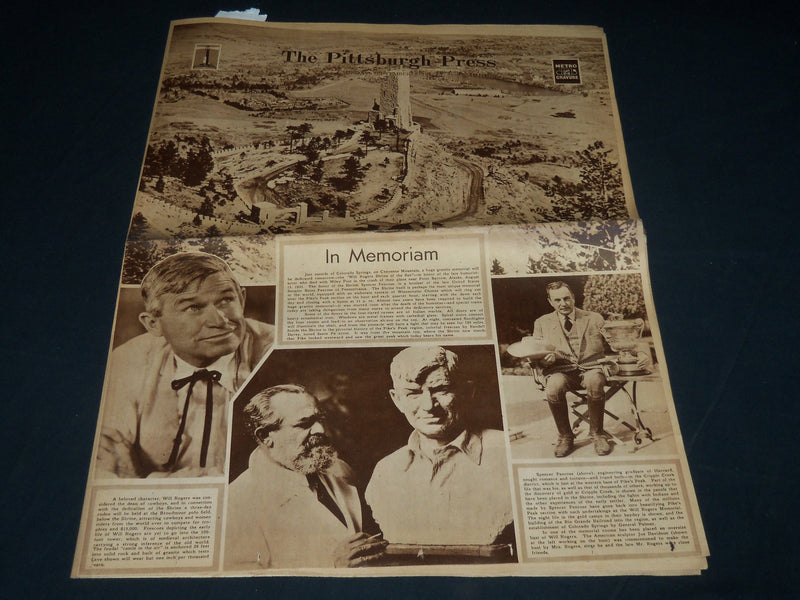 1937 SEPT 5 THE PITTSBURGH PRESS SUNDAY METRO GRAVURE - WILL ROGERS - NP 4534