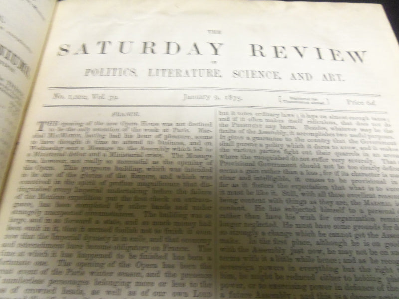 1875 SATURDAY REVIEW 2 BOUND VOLUMES - COMPLETE YR- PUBLISHED IN LONDON - R 1075