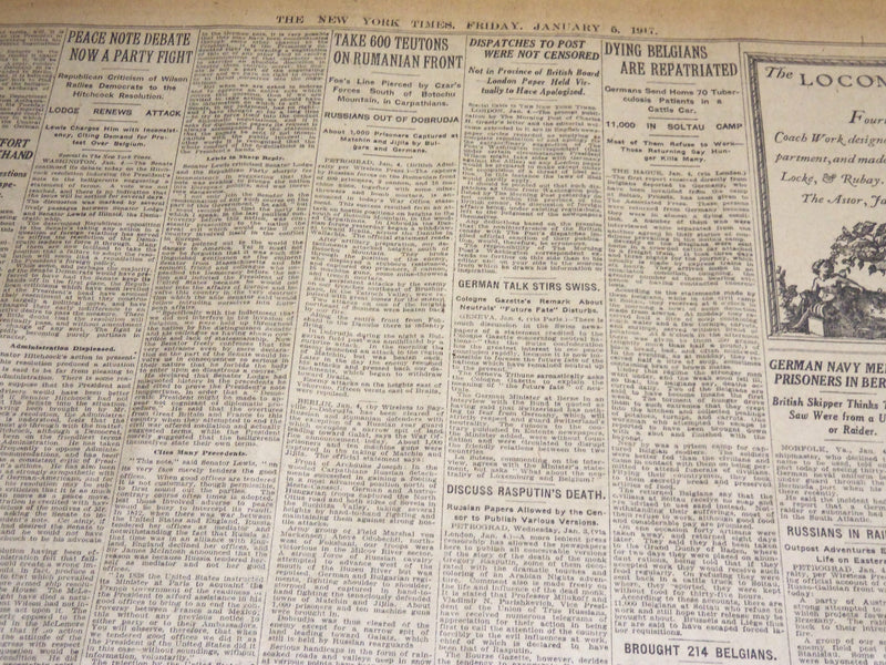 1917 JANUARY 5 NEW YORK TIMES - WILSON TO SEND NOTE TO POWERS - NT 8735