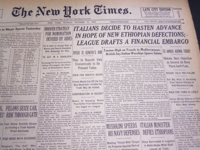 1935 OCTOBER 13 NEW YORK TIMES - ITALIANS DECIDE TO HASTEN ADVANCE - NT 4898