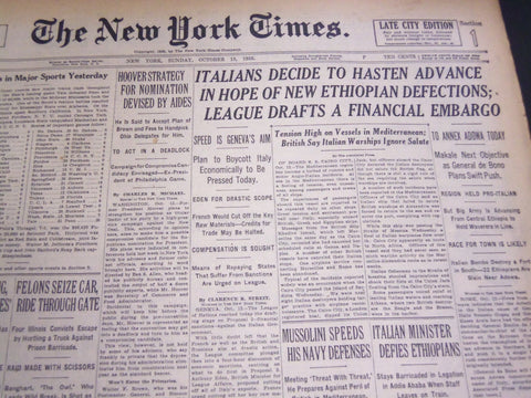 1935 OCTOBER 13 NEW YORK TIMES - ITALIANS DECIDE TO HASTEN ADVANCE - NT 4898