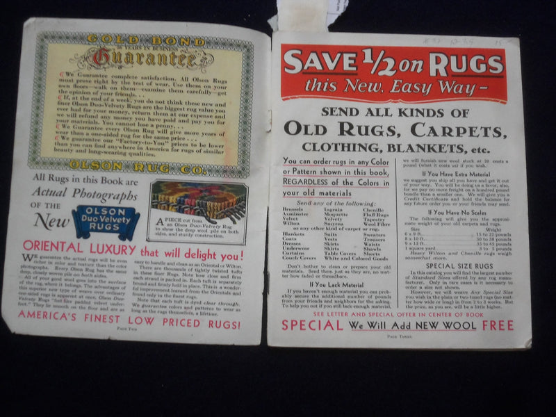 1930 OLSON DUO-VELVETY RUGS CATALOG - SOFTCOVER - J 9643