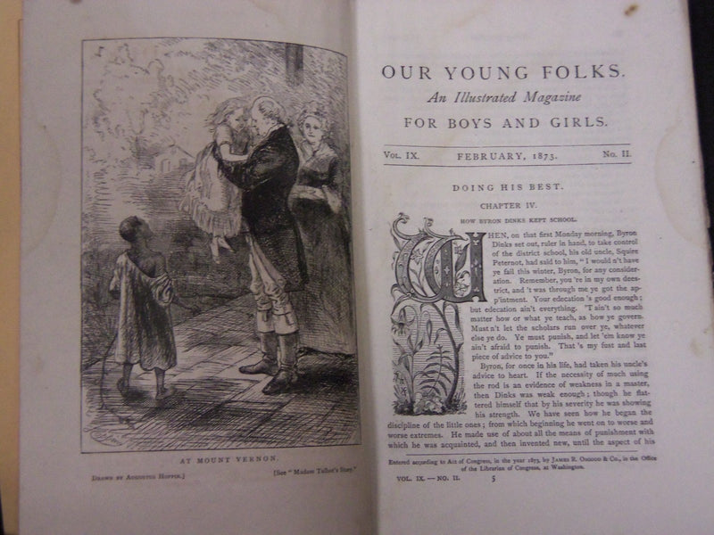 1873 OUR YOUNG FOLKS ILLUSTRATED MAGAZINE LOT OF 12 - GREAT STORIES - WR 105P