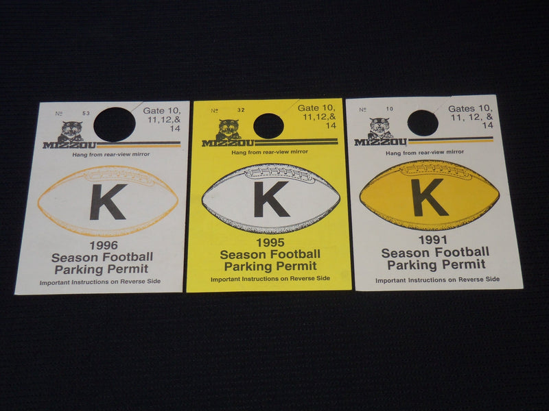1991-1996 MIZZOU SEASON FOOTBALL PARKING PERMITS LOT OF 3 - J 8038