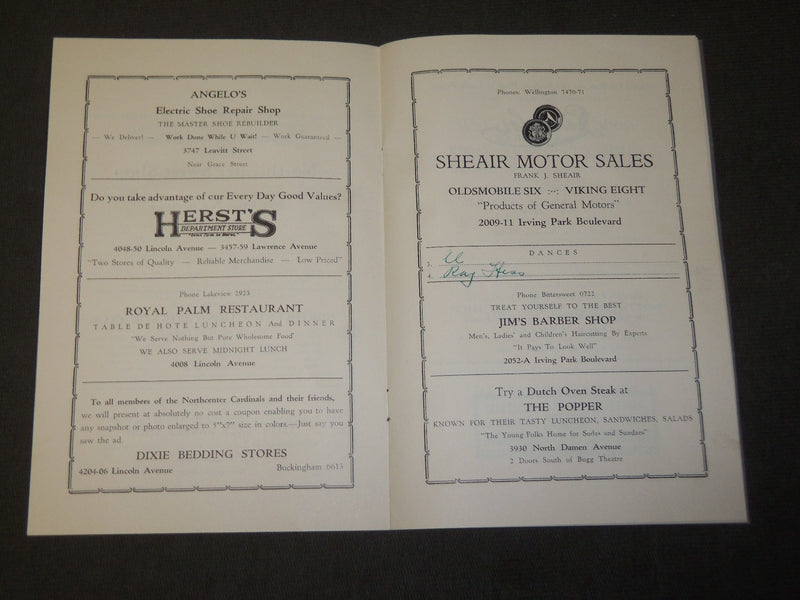 1930 MAY NORTHCENTER CARDINALS ATHLETIC CLUB SPRING DANCE PROGRAM - J 3481
