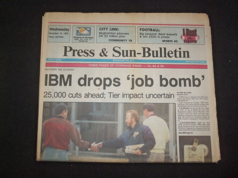 1992 DEC 16 PRESS & SUN-BULLETIN NEWSPAPER-BINGHAMTON, NY- IBM JOB BOMB -NP 8286