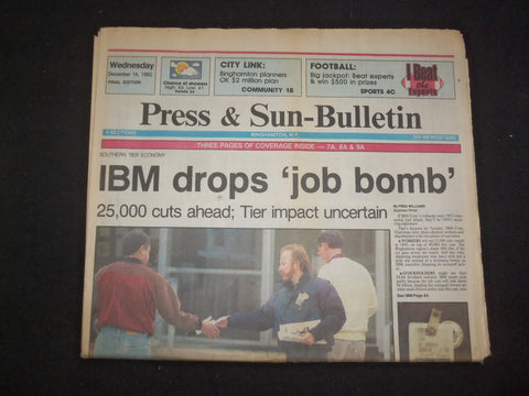 1992 DEC 16 PRESS & SUN-BULLETIN NEWSPAPER-BINGHAMTON, NY- IBM JOB BOMB -NP 8286