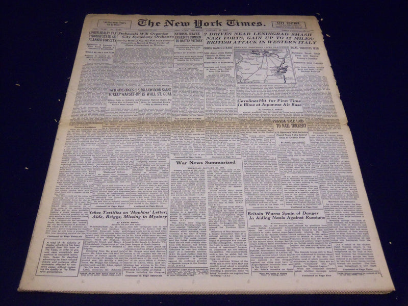 1944 JAN 20 NEW YORK TIMES - DRIVES NEAR LENINGRAD SMASH NAZI FORTS - NT 2386