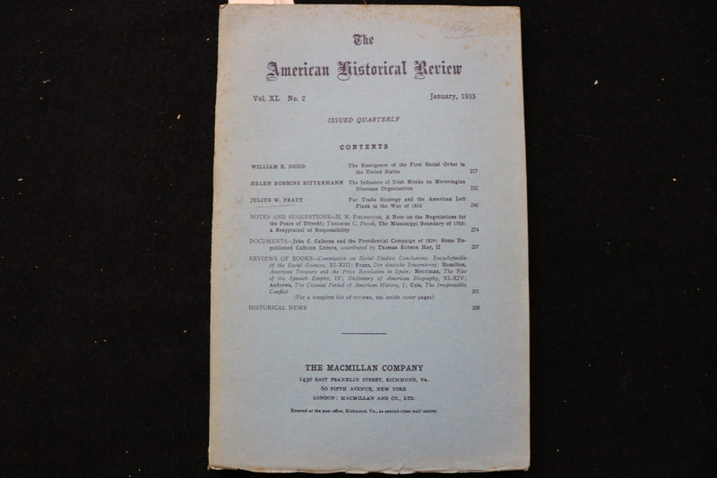 1935 JANUARY THE AMERICAN HISTORICAL REVIEW QUARTERLY SOFTCOVER BOOK - K 2915