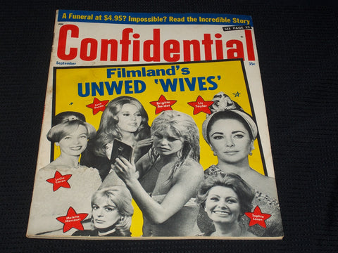 1965 SEPTEMBER CONFIDENTIAL MAGAZINE - BARDOT FONDA TAYLOR FRONT COVER - E 5387