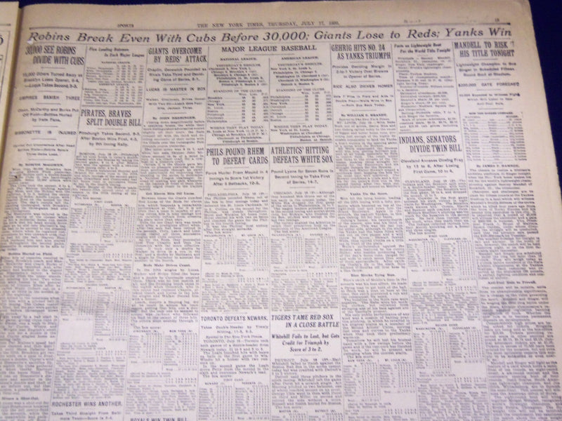 1930 JULY 17 NEW YORK TIMES - LOU GEHRIG HITS NO. 24 - NT 3902